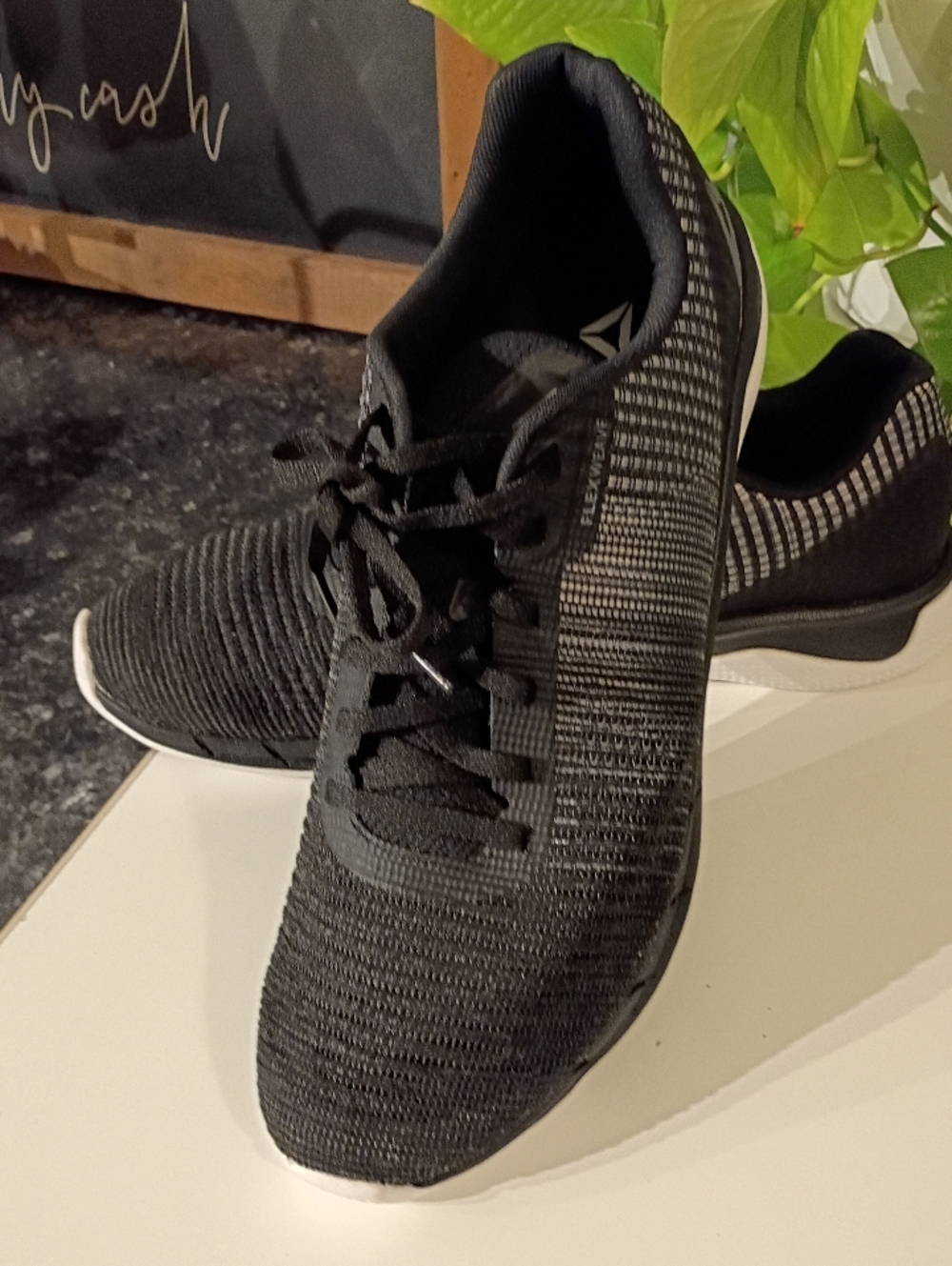 Reebok Black Knit Lace-Up Athletic Sneakers
